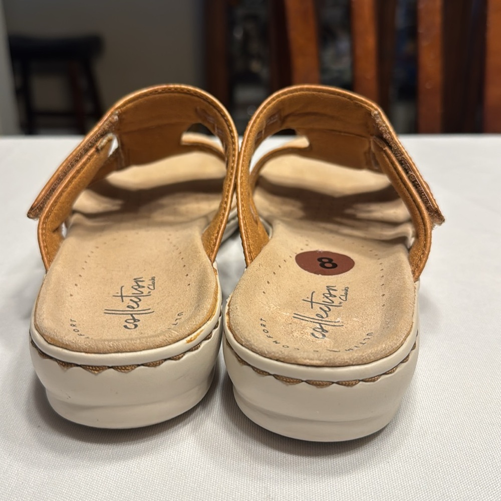 EUC Clarks Leisa Emily Tan Leather Comfort Sandals. Size 8 - Picture 7 of 8